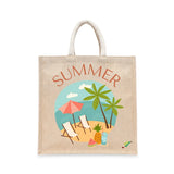 BYFT Tropical Beach Tote Bag – “SUMMER” Vacation Scene Printed Reusable Tote | Eco-Friendly Daily Carry Bag (Set of 1)