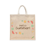 BYFT Summer Fruit Tote Bag – “Hello Summer!” Refreshing Watermelon & Kiwi Printed Reusable Tote | Eco-Friendly Daily Carry Bag (Set of 1)
