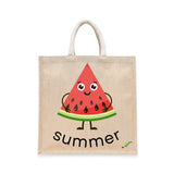 BYFT Happy Watermelon Slice Tote Bag – “Summer” Kawaii Fruit Character Reusable Tote | Eco-Friendly Daily Carry Bag (Set of 1)