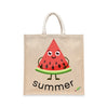 BYFT Happy Watermelon Slice Tote Bag "Summer" Kawaii Fruit Character Reusable Tote | Eco-Friendly Daily Carry Bag (Set of 1)