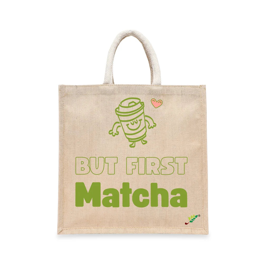 BYFT Cute Typography Tote Bag – “But First Matcha” Playful Printed Tote | Reusable Daily Carry (Set of 1)