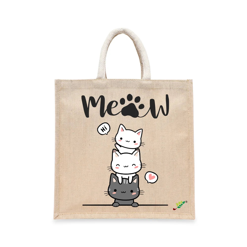 BYFT Cute Stacked Cats Tote Bag – “Hi Meow” Kitten Reusable Tote | Eco-Friendly Daily Carry Bag (Set of 1)