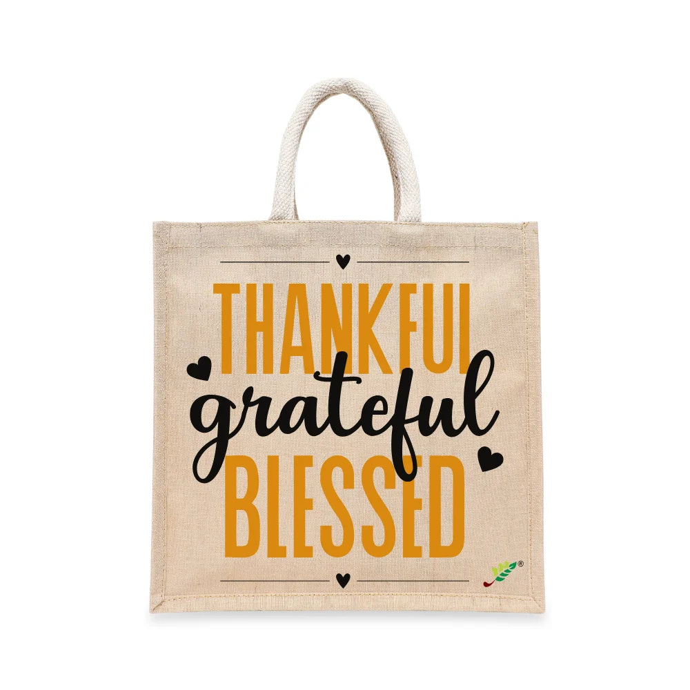 BYFT Inspirational Tote Bag – “Thankful Grateful Blessed” Printed Reusable Tote | Eco-Friendly Daily Carry Bag (Set of 1)