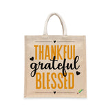 BYFT Inspirational Tote Bag – “Thankful Grateful Blessed” Printed Reusable Tote | Eco-Friendly Daily Carry Bag (Set of 1)