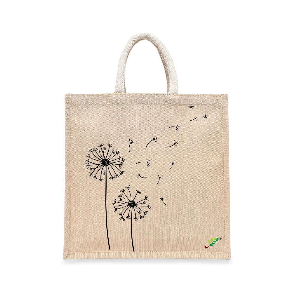 BYFT Aesthetic Nature Line Art Tote Bag – Dandelion Printed Reusable Tote | Eco-Friendly Daily Carry Bag (Set of 1)