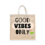 BYFT Tropical Tote Bag – “Good Vibes Only” Coconut Printed Reusable Tote | Eco-Friendly Daily Carry Bag (Set of 1)