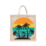 BYFT Retro Sunset & Palms Tote Bag – Vintage Tropical Beach Printed Reusable Tote | Eco-Friendly Daily Carry Bag (Set of 1)