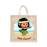 BYFT Little Island Dancer Tote Bag – “Hello Summer” Hula Girl Printed Reusable Tote | Eco-Friendly Daily Carry Bag (Set of 1)