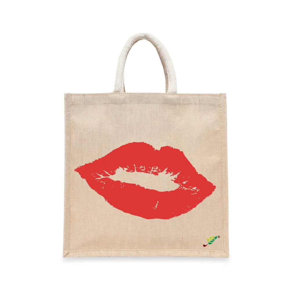 BYFT Red Lip Signature Tote Bag – Iconic Red Kiss Printed Reusable Tote | Eco-Friendly Daily Carry Bag (Set of 1)