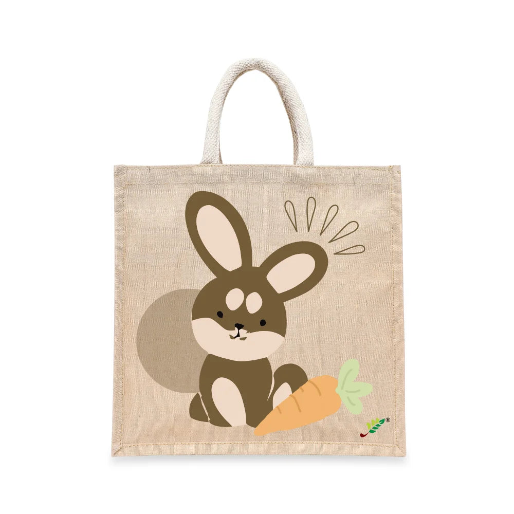 BYFT Adorable Bunny Tote Bag – Brown Rabbit & Carrot Reusable Tote | Eco-Friendly Daily Carry Bag (Set of 1)