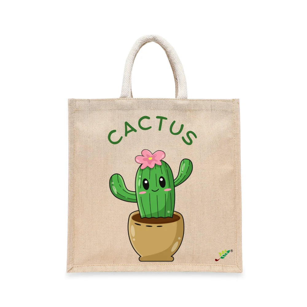 BYFT Adorable Succulent Tote Bag – Happy Cactus Floral Illustration Reusable Tote | Eco-Friendly Daily Carry Bag (Set of 1)