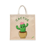 BYFT Adorable Succulent Tote Bag – Happy Cactus Floral Illustration Reusable Tote | Eco-Friendly Daily Carry Bag (Set of 1)
