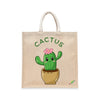 BYFT Adorable Succulent Tote Bag Happy Cactus Floral Illustration Reusable Tote | Eco-Friendly Daily Carry Bag (Set of 1)