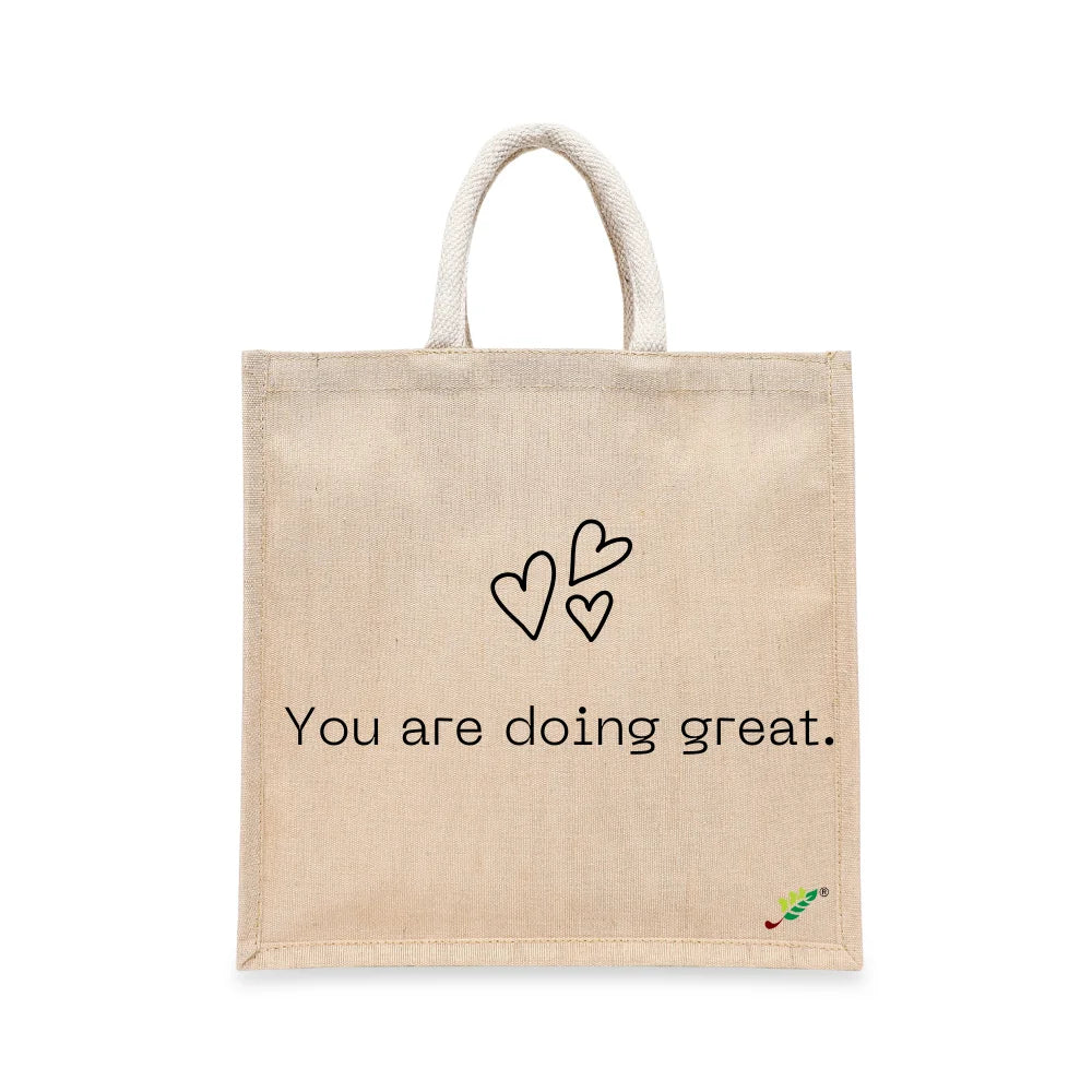 BYFT Inspirational Tote Bag – “You Are Doing Great” Heart Printed Reusable Tote | Eco-Friendly Daily Carry Bag (Set of 1)
