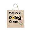 BYFT Retro "You're Doing Great" Tote Bag Groovy Smiley Face & Floral Printed Reusable Tote | Eco-Friendly Daily Carry Bag (Set of 1)