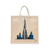 BYFT Modern Cityscape Tote Bag – Dubai Rise Skyline Printed Reusable Tote | Eco-Friendly Daily Carry Bag (Set of 1)