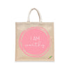 BYFT Affirmation Tote Bag "I Am Worthy"� Pink Artistic Circle Printed Reusable Tote | Eco-Friendly Daily Carry Bag (Set of 1)