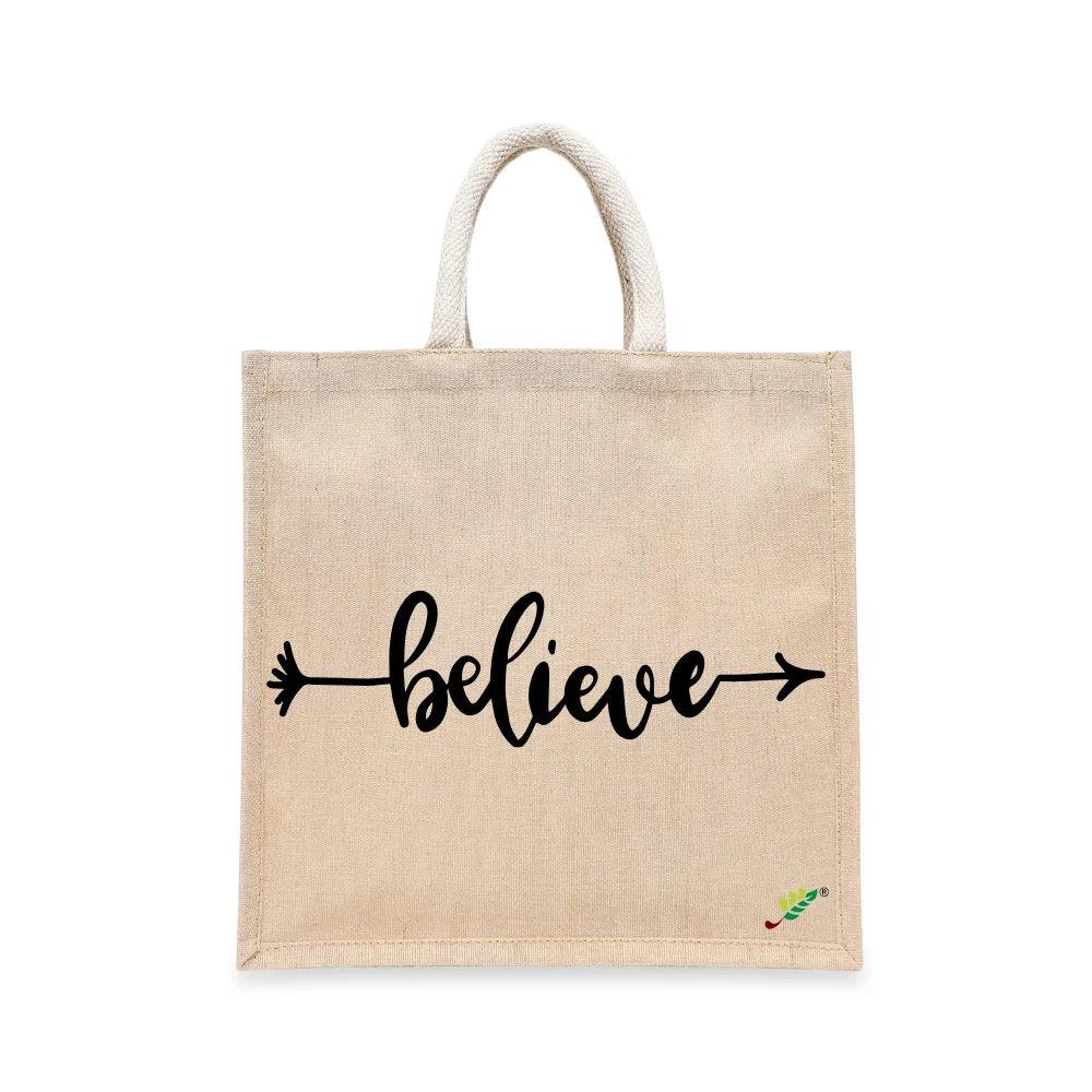 BYFT Minimalist Motivational Tote Bag Believe, Inspirational Printed Reusable Tote Everyday Eco-Friendly Carry Set of 1