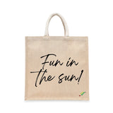 BYFT Summer Vibes Tote Bag – “Fun in the Sun!” Script Printed Reusable Tote | Eco-Friendly Daily Carry Bag (Set of 1)