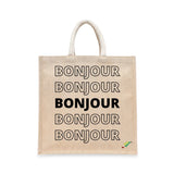 BYFT Typography Tote Bag – “Bonjour” Minimal Text Printed Tote | Reusable Everyday Carry (Set of 1)