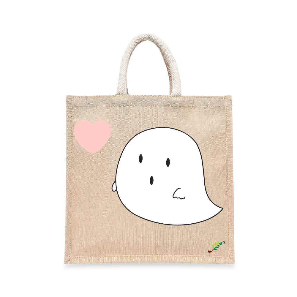 BYFT Cute Illustration Tote Bag – “Boo” Minimal Ghost Printed Tote | Reusable Everyday Carry (Set of 1)