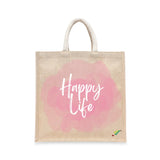 BYFT Aesthetic Lifestyle Tote Bag – “Happy Life” Printed Reusable Tote | Eco-Friendly Daily Carry Bag (Set of 1)