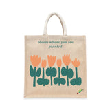 BYFT Inspirational Floral Tote Bag – “Bloom Where You Are Planted” Motivational Printed Tote | Reusable Everyday Carry (Set of 1)