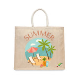 BYFT Tropical Beach Tote Bag – “SUMMER” Vacation Scene Printed Reusable Tote | Eco-Friendly Daily Carry Bag (Set of 1)