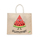 BYFT Happy Watermelon Slice Tote Bag – “Summer” Kawaii Fruit Character Reusable Tote | Eco-Friendly Daily Carry Bag (Set of 1)