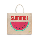 BYFT Summer Watermelon Tote Bag – Vibrant Fruit Slice Printed Reusable Tote | Eco-Friendly Daily Carry Bag (Set of 1)