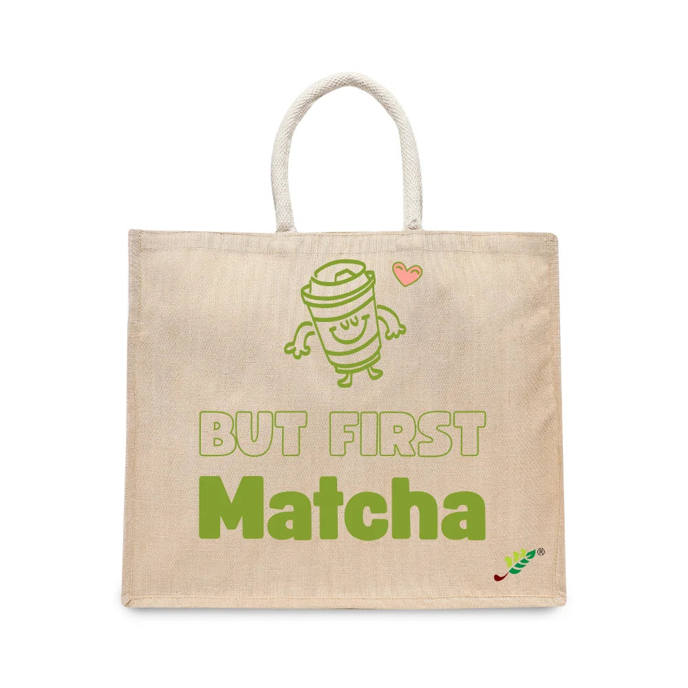 BYFT Cute Typography Tote Bag – “But First Matcha” Playful Printed Tote | Reusable Daily Carry (Set of 1)