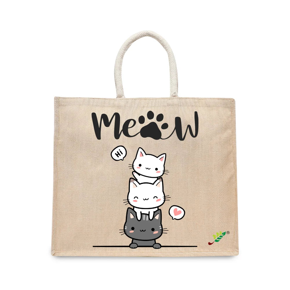 BYFT Cute Stacked Cats Tote Bag – “Hi Meow” Kitten Reusable Tote | Eco-Friendly Daily Carry Bag (Set of 1)