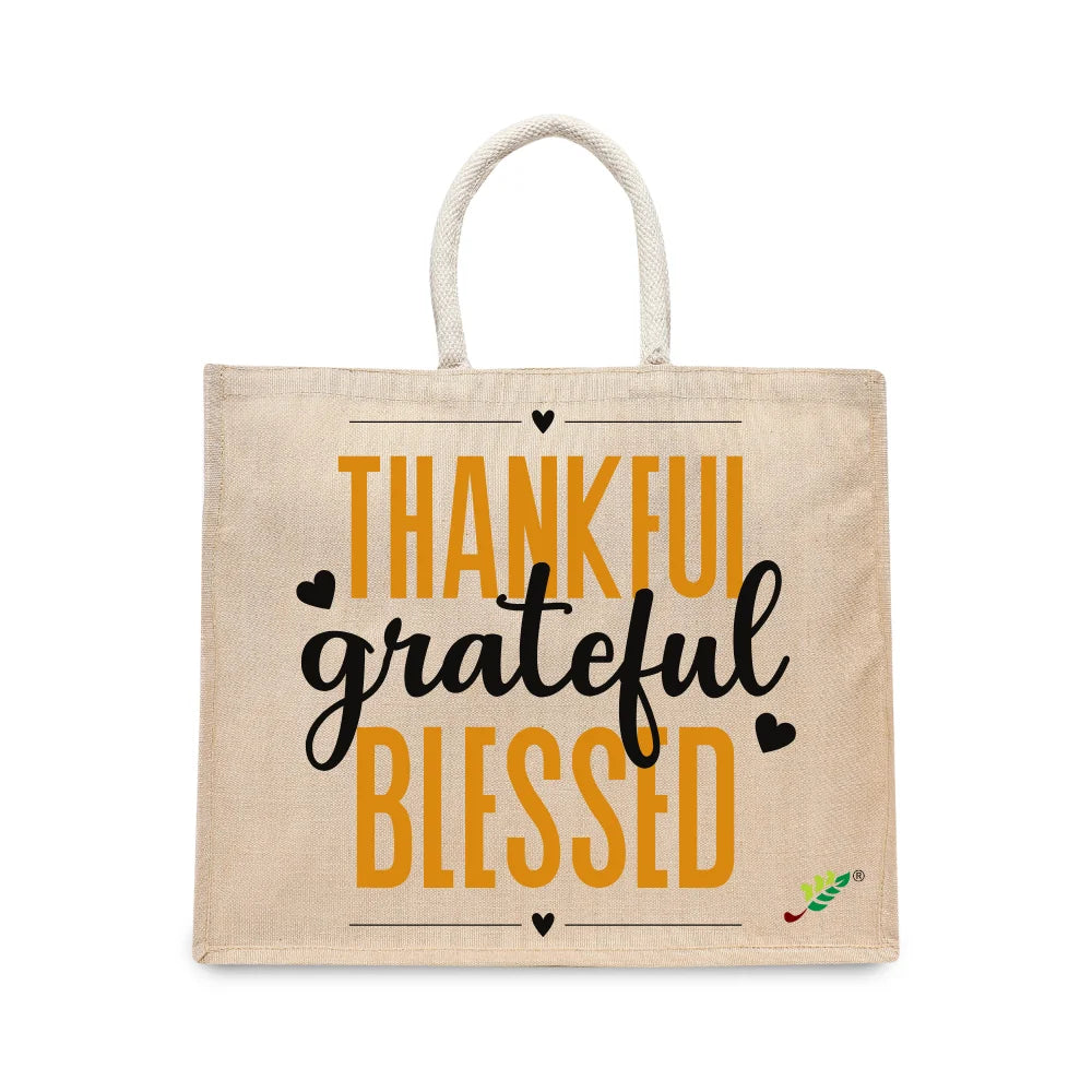 BYFT Inspirational Tote Bag – “Thankful Grateful Blessed” Printed Reusable Tote | Eco-Friendly Daily Carry Bag (Set of 1)