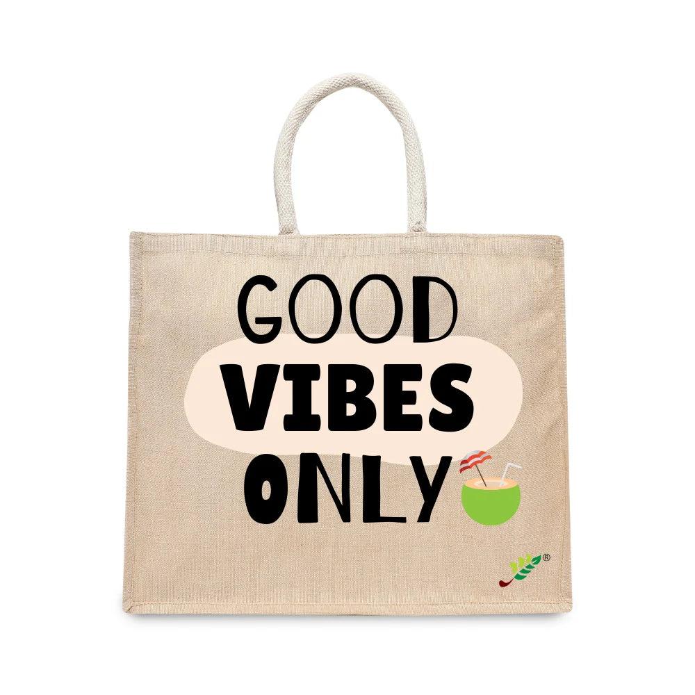 BYFT Tropical Tote Bag – “Good Vibes Only” Coconut Printed Reusable Tote | Eco-Friendly Daily Carry Bag (Set of 1)