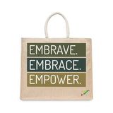 BYFT Inspirational Typography Tote Bag – “Embrave. Embrace. Empower.” Printed Reusable Tote | Eco-Friendly Daily Carry Bag (Set of 1)