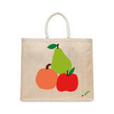 BYFT Vibrant Fruit Stack Tote Bag – Artistic Apple, Pear & Peach Printed Reusable Tote | Eco-Friendly Daily Carry Bag (Set of 1)
