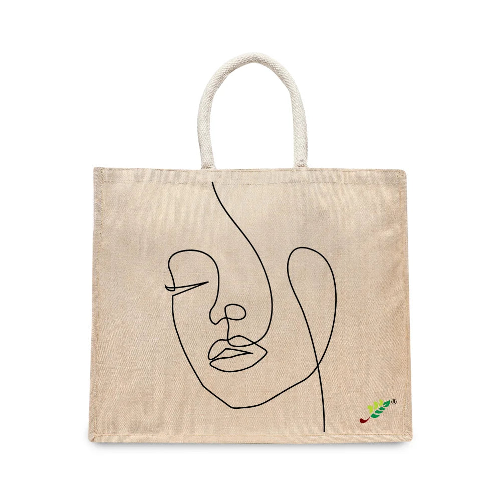BYFT Minimalist Face Art Tote Bag – “Line of Being” One-Line Printed Reusable Tote | Eco-Friendly Daily Carry Bag (Set of 1)