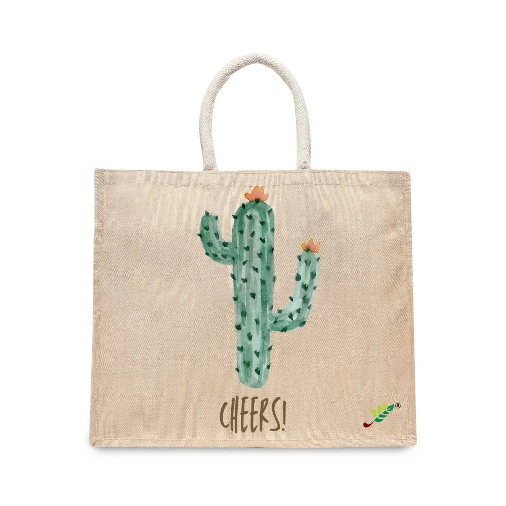 BYFT Aesthetic Desert Tote Bag – “Cactus Cheers!” Bloom Printed Reusable Tote | Eco-Friendly Everyday Carry Bag (Set of 1)