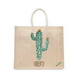 BYFT Aesthetic Desert Tote Bag – “Cactus Cheers!” Bloom Printed Reusable Tote | Eco-Friendly Everyday Carry Bag (Set of 1)
