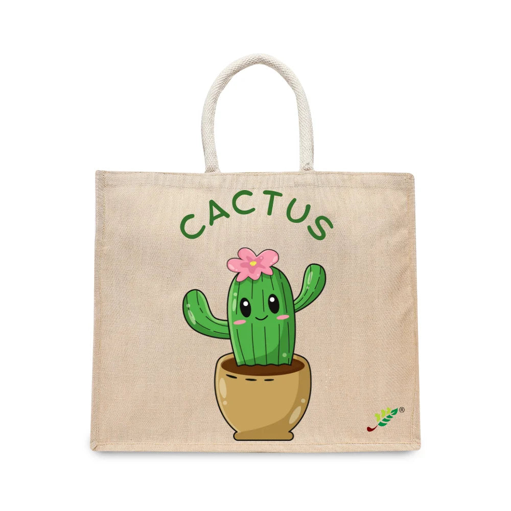 BYFT Adorable Succulent Tote Bag – Happy Cactus Floral Illustration Reusable Tote | Eco-Friendly Daily Carry Bag (Set of 1)