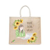 BYFT Inspirational "You're Doing Great" Tote Bag – Sunflower Printed Reusable Tote | Eco-Friendly Daily Carry Bag (Set of 1)