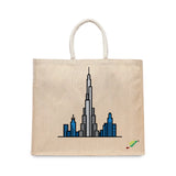 BYFT Modern Cityscape Tote Bag – Dubai Rise Skyline Printed Reusable Tote | Eco-Friendly Daily Carry Bag (Set of 1)