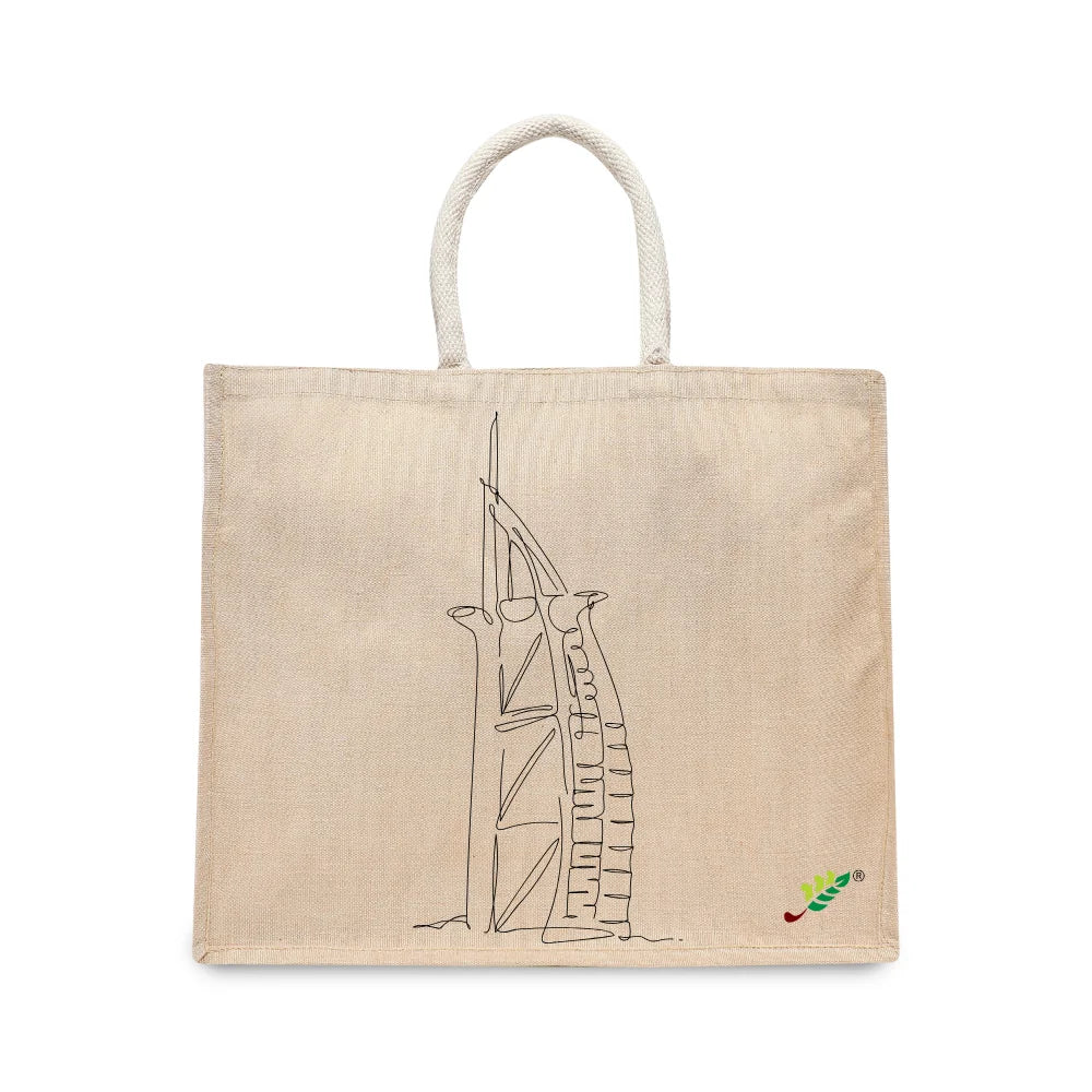 BYFT Minimal Line Art Tote Bag – “Burj Al Arab” Iconic Architecture Printed Tote | Reusable Everyday Carry (Set of 1)