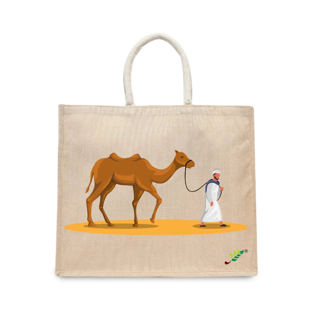 BYFT The Desert Nomad Tote Bag – Arabian Camel & Nomad Printed Reusable Tote | Eco-Friendly Daily Carry Bag (Set of 1)