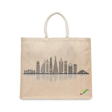 BYFT Modern Cityscape Tote Bag – Dubai Skyline Line Art Printed Reusable Tote | Eco-Friendly Daily Carry Bag (Set of 1)