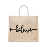 BYFT Minimalist Motivational Tote Bag Believe, Inspirational Printed Reusable Tote Everyday Eco-Friendly Carry Set of 1