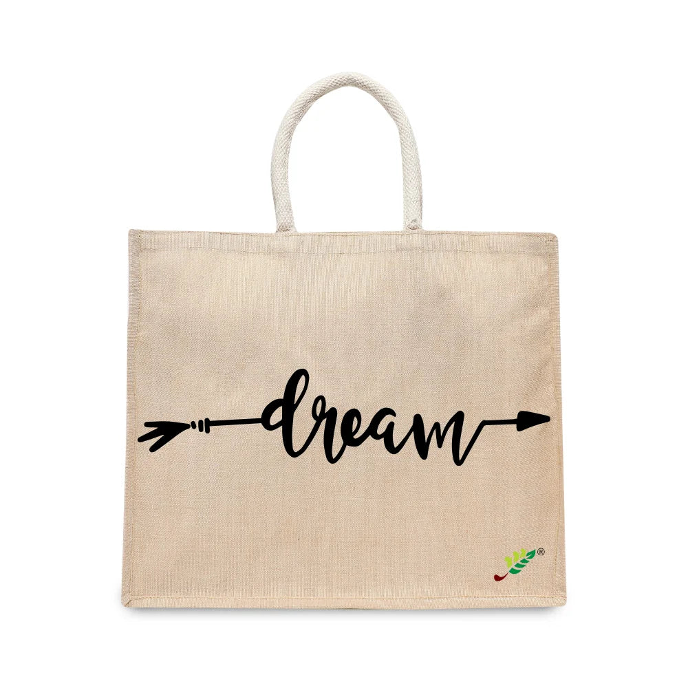 BYFT Inspirational Typography Tote Bag – “Dream” Arrow Printed Reusable Tote | Eco-Friendly Daily Carry Bag (Set of 1)