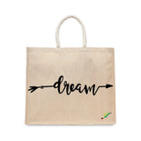 BYFT Inspirational Typography Tote Bag – “Dream” Arrow Printed Reusable Tote | Eco-Friendly Daily Carry Bag (Set of 1)