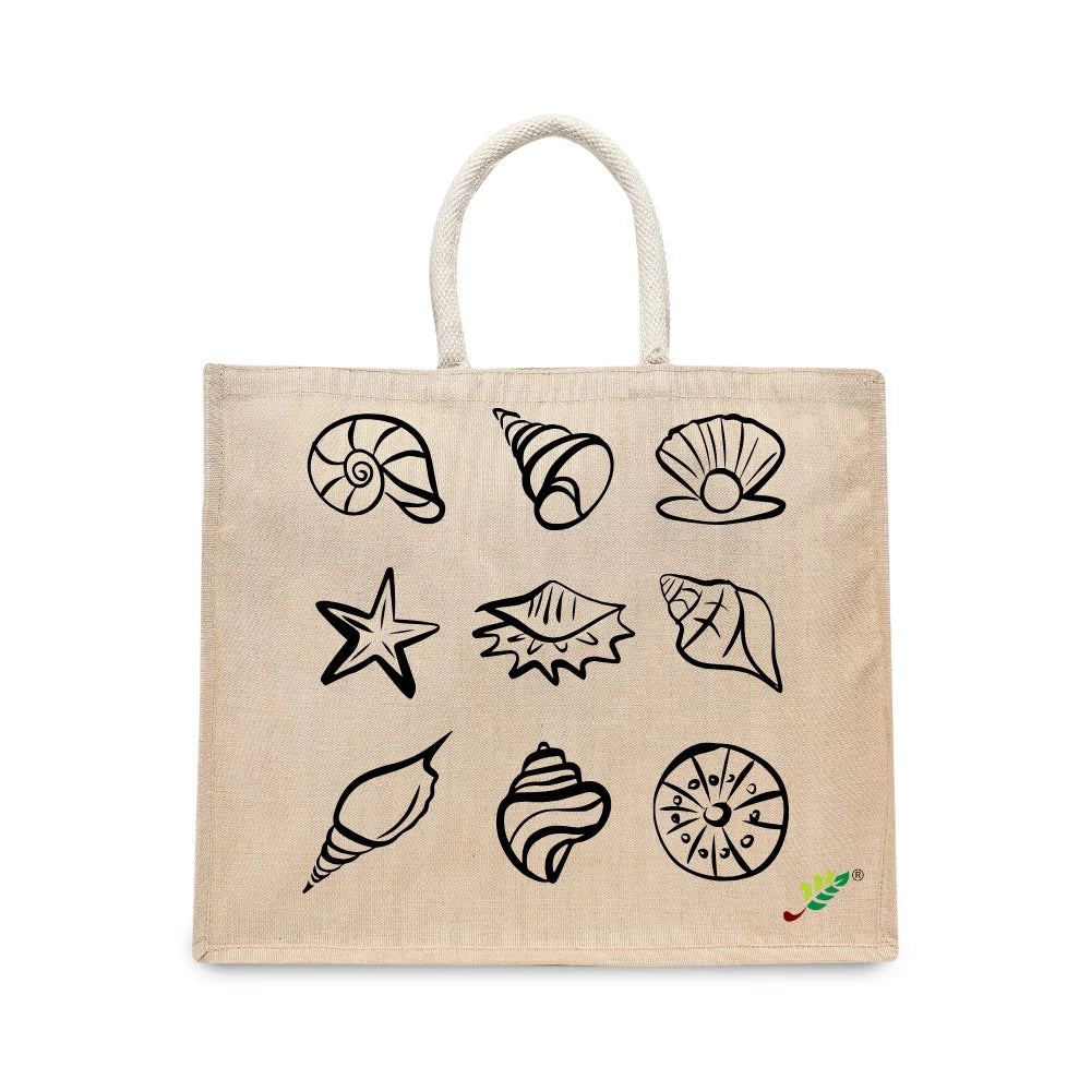 BYFT Coastal Shell Tote Bag – “Ocean Gems” Nautical Reusable Tote | Eco-Friendly Daily Carry Bag (Set of 1)