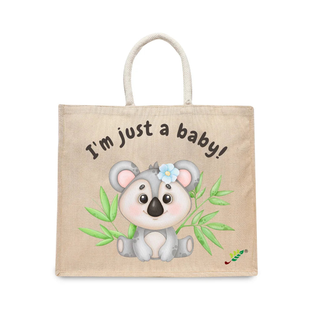 BYFT Sweet Baby Koala Tote Bag – “I’m just a baby!” Floral Koala Printed Reusable Tote | Eco-Friendly Daily Carry Bag (Set of 1)